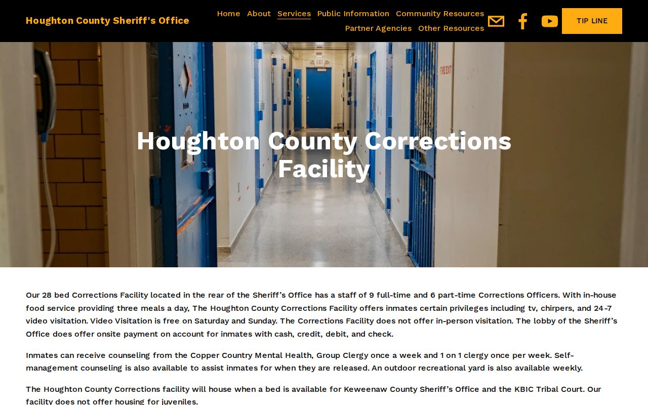 Official Houghton County Sheriff Corrections page showing jail information