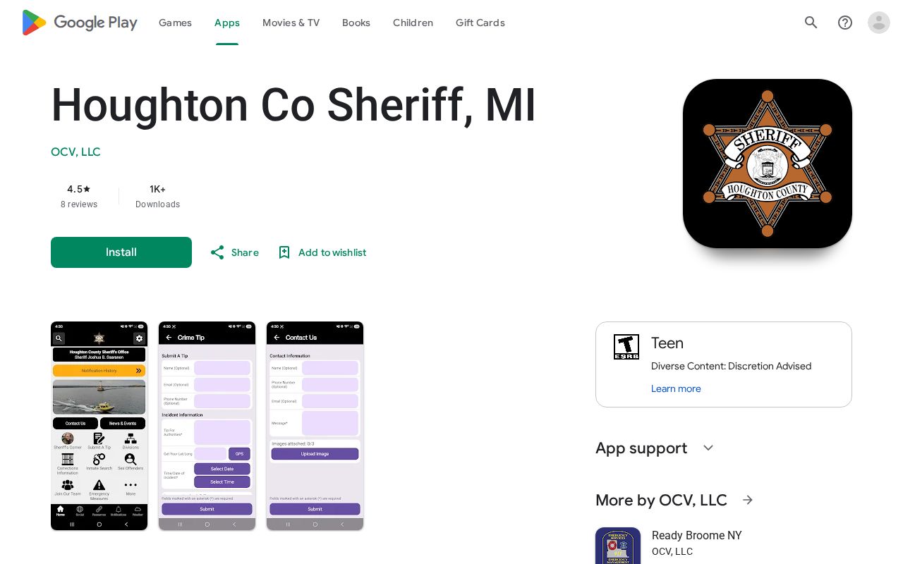 Houghton County Sheriff app listing for checking release information