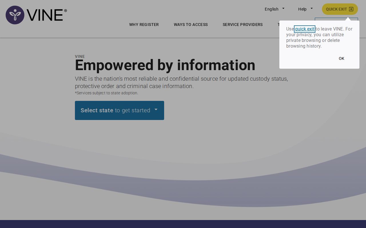 Houghton County VINELink inmate search state selection screen